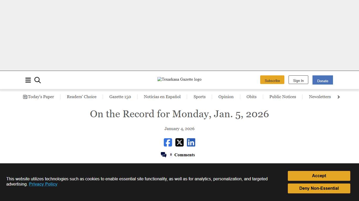 On the Record for Monday, Jan. 5, 2026 | Texarkana Gazette